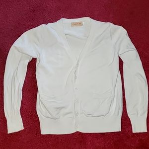 Button-down cream cardigan sweater by Campturw, size small.